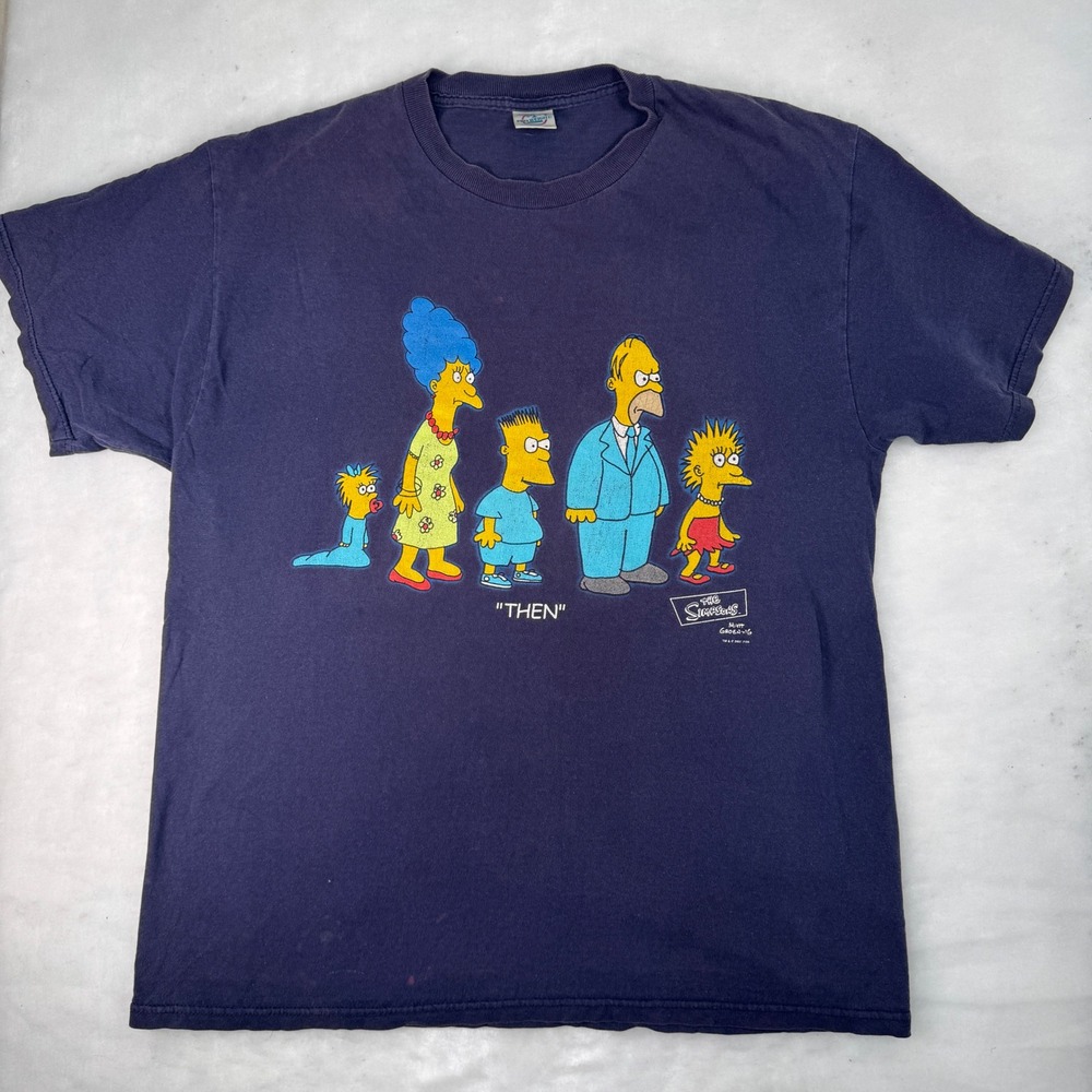 The Simpsons Graphic Tee Large Blue Vintage 2001 Then and Now Mens